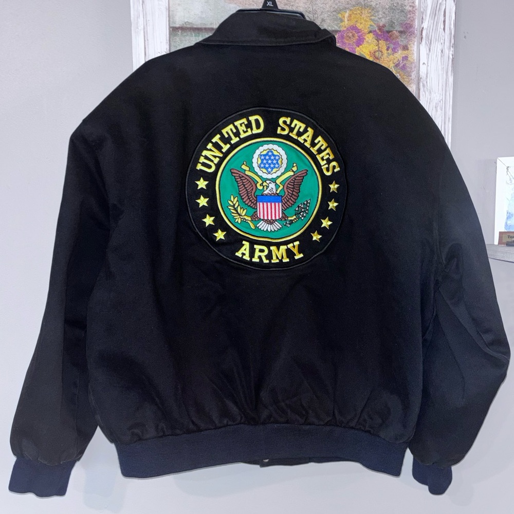 90’sLeather Gallery United States Army Black Size XL Full Zip Jacket Embroidered